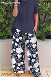 Huidianyin Summer Bohemian Floral Printed Wide Leg Pants Sets Fashion 2pcs Women Casual Beach Matching Sets Loose Tracksuit Outifits 925