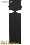 Huidianyin Black Knitted Dresses For Women 2023 Cut Out Bodycon Long Dress Women Sexy Midi Party Dresses Sleeveless Summer Dress