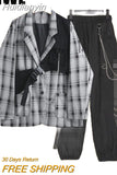 Huidianyin New Unisex 3 Piece Suits Streetwear Loose Plaid Vest+ jacket + Chain Cargo Pants Women