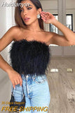 Huidianyin Feather Tube Crop Top Tanks Bodycon Sexy Club Rave Festival Clothing Y2K Tops 2023 Summer Birthday Wholesale Fluffy Top