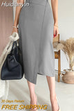 Huidianyin Elegant Long Skirts Women 2023 Autumn High Waist Zipper Asymmetrical Party Skirt Casual Solid Color Bottoms Streetwear