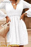 Huidianyin Fashion Flare Sleeve Mini Dress Celmia Women V-neck Elegant Lace See Through Sundress Sexy Summer Waisted Street Vestidos