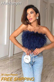 Huidianyin Feather Tube Crop Top Tanks Bodycon Sexy Club Rave Festival Clothing Y2K Tops 2023 Summer Birthday Wholesale Fluffy Top