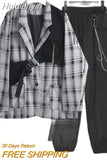 Huidianyin New Unisex 3 Piece Suits Streetwear Loose Plaid Vest+ jacket + Chain Cargo Pants Women