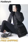 Huidianyin New Cotton Padded Fur Parka New Big Fur Collar Down Jacket Women Thick Warm Parkas Female Outerwear