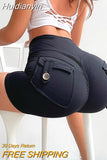 Huidianyin TO BN Sexy Women's Sports Shorts Pockets Fitness Cycling Short High Waist Solid Color Hip Lift Peach Hip Yoga Pants