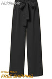 Huidianyin Summer Oversized Solid Trousers Casual High Waist Palazzo ZANZEA Fashion Wide Leg Pant Women Female OL Belted Long Pantalon