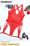 Huidianyin Strip See Through Lingerie Bodysuit Deep-V Halter Erotic Costumes Porn Sissy Hot Sexy Backless Sex Body