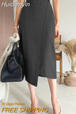 Huidianyin Elegant Long Skirts Women 2023 Autumn High Waist Zipper Asymmetrical Party Skirt Casual Solid Color Bottoms Streetwear