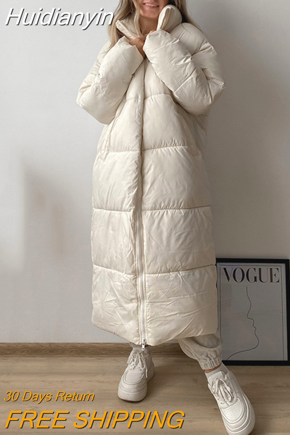 Huidianyin Warm Long Plus Size Snow Pocket Parka Thick Streetwear Oversize Maxi-Long Puffer Jacket Windbreaker Down Coats Outerwear