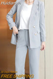 Huidianyin Women's Spring Elegant Blazer Pantsuits Office Vintage Casual Formal Business 2 Piece Set Female Fashion Workwear Trousers Suit