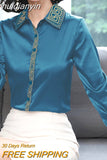 huidianyin Women Shirts and Blouses Embroidery Long Sleeve Blouse 2023 Fashion Elegant Women Clothing OL Luxury Shirt Silk Women Tops