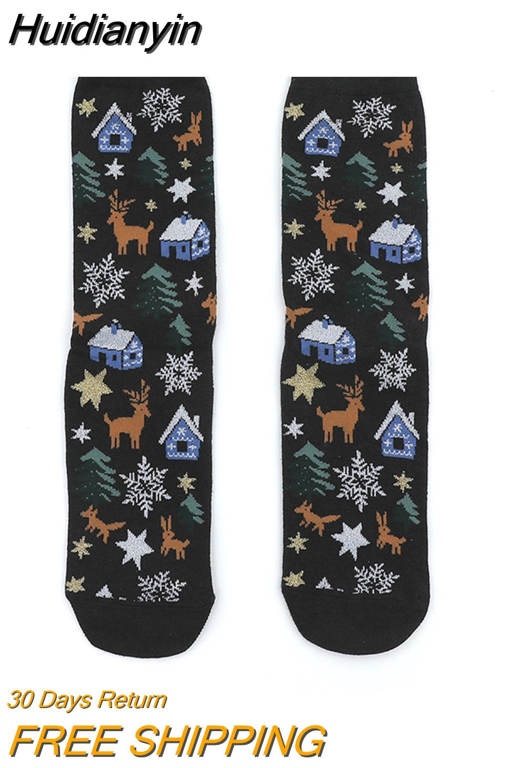 Huidianyin Christmas Socks Funny Xmas Santa Claus Tree Snowflake Elk Snow Cotton Tube Crew Happy Sock Men New Year Funny Sokken