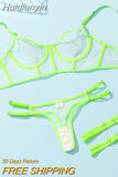 Huidianyin Neon Green Lingerie Fetish Naked Women Without Censorship Underwear That Can See Intimate Sexy Nude Transparent Bra Set 925