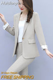 Huidianyin Women Single Botton Work Blazer Suits Slim Loose Casual Pants Blazers Jackets With Trouser Two Pieces Set