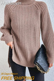 Huidianyin Winter New Knitted Split Sweaters Loose Solid Color Casual High Collar Long Sleeve Pullover Elegant Fashion Women Sweater