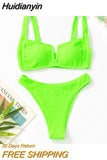 Huidianyin Ruched Swimwear Deep-V Swimsuit 2023 New Sexy Push Up Beach Bikini Separate Solid Bathing Suit Women Brazilian Outfit