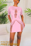 Huidianyin 2023 Summer Women Knitted Sexy Y2K Clothes Short Sleeve Hollow Out See Through Bodycon Mini Dress Outfits Club Party