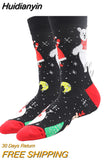 Huidianyin 2023 Christmas Socks Women PEONFLY Funny Santa Claus Christmas Tree Snow Elk Cotton Happy Socks Men Harajuku New Year Sokken