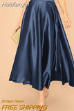 Huidianyin Women High Waist Satin Skirts 2023 Fashion Elegant Party Maxi Skirt Pleated Casual Solid Color A-line Skirt Streetwear