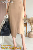 Huidianyin Elegant Long Skirts Women 2023 Autumn High Waist Zipper Asymmetrical Party Skirt Casual Solid Color Bottoms Streetwear