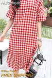 Huidianyin Summer Plaid Checked Sundress ZANZEA Women Casual Holiday Midi Dress Bohemian Short Sleeve Beach Party Vestido Kaftan