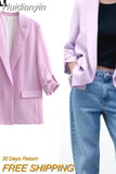 Huidianyin 2023 Purple Blazer Women Office Chic And Elegant Woman Jacket Turn Up Sleeve Women's Spring Jacket New In Outerwears