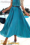 Huidianyin Vestidos Fashion Beach Women's Maxi Dress Solid Color Casual Sleeveless Halter V Neck High Waist Commute Pleated Dresses