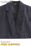 Huidianyin Blue Pinstripe Cropped Waistcoat Women Elegant Sleeveless Crop Blazer Jacket Chic Lady Vest Female 2023 New