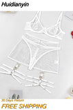 Huidianyin Ribbed Lingerie Erotic Transparent Bra Fancy Underwear See Through Garter Thongs Lace Erotic Sexy Outfits Intimate