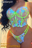 Huidianyin Luxury Lingerie Sexy Floral Embroidery Set Woman 2 Pieces Underwire Bra Thongs Exotic Intimate Neon Green Underwear 912