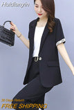 Huidianyin Women Single Botton Work Blazer Suits Slim Loose Casual Pants Blazers Jackets With Trouser Two Pieces Set