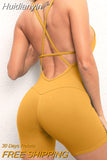 Huidianyin Women Short Jumpsuits Yoga Buttocks Workout Rompers Backless Cross Running Fitness Activewear Bodysuit Sports Suits Gym Clothing