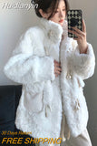 Huidianyin New Cotton Lamb Fur Thicken Sheepskin Coat Women Winter Faux Fur Mid Length Parka Jacket Outwear Winter Fluffy Overcoat