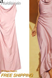 Huidianyin Pink Slip Long Dress Women Backless Satin Dress Woman Asymmetric Evening Party Dresses For Women 2023 Sexy Summer Dresses