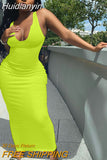 Huidianyin Ribbed Knitted Stripe Women Pure Sleeveless Midi Dress V Neck Bodycon Sexy Streetwear Party Club Elegant 2023 Summer