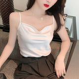 huidianyin Fashion Silk Camis female Summer Tank Top Silk Vest Bottoming Shirt Sexy Cami Top Womens Clothing White Chiffon Tops Women