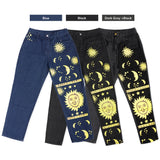 huidianyin Sun Star Printed Pants Jeans Women Autumn Black High Waist Young Girls Chic Denim Trousers Woman Cool Boyfriends Jeans