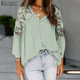 Huidianyin Lace Crochet Blouse 2023 ZANZEA Sexy Women Hollow Out Shirt Casual Elegant V Neck 3/4 Sleeve White Tops Office Blusas 7