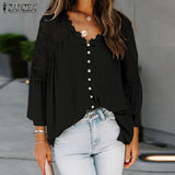 Huidianyin Lace Crochet Blouse 2023 ZANZEA Sexy Women Hollow Out Shirt Casual Elegant V Neck 3/4 Sleeve White Tops Office Blusas 7