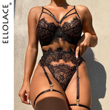 Huidianyin Erotic Set Lace Lingerie Sexy Transparent 3-Piece Sensual Underwear Brief Sets Underwire Bra Intimate Fancy Outfits 912