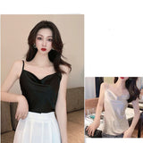 huidianyin Fashion Silk Camis female Summer Tank Top Silk Vest Bottoming Shirt Sexy Cami Top Womens Clothing White Chiffon Tops Women