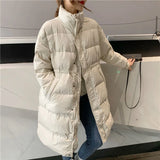 Huidianyin New Winter Women 90% White Duck Down Long Parkas Stand Collar Thick Warm Down Coat Loose Zipper Ladies Snow Outwear