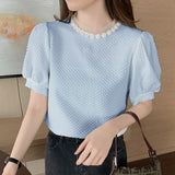 huidianyin Summer Korean Women Blouse 2023 Short Sleeve Tops Loose O Neck Women Shirts Cotton Female Clothing Chemise Femme 14031