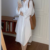 Huidianyin Women Long Blouse Shirt Dress Loose Korean Cotton Clothing New Spring Autumn Oversized Elegant Work Dresses White/Blue