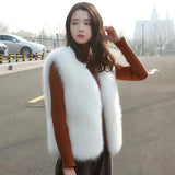 Huidianyin New Winter Female Fox Fur Vest Coat Winter Warm White Black Gray Fur Vest Jacket Large Size 2XL Sleeveless Coat