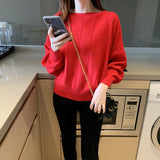 Huidianyin Women Casual Sweater Bat Sleeve Patchwork Knitting Sweater Ladies Chic Pullovers O-Neck Loose Sweaters Fall Korean Style