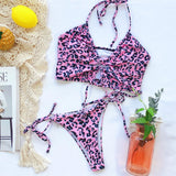 Huidianyin Animal Bikini Push Up Swimwear Women Leopard Female Bandage Sexy Swimwear Women Monokini Halter Backless Bathing Suit