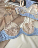 Huidianyin Sexy Lingerie Lace Embroidery Erotic Underwear Set Underwire Push Up Bra Brief Sets with Garters Fancy Sensual Outfit