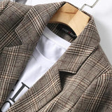 Huidianyin Vintage Single Breasted Office Ladies Plaid Blazer Long Sleeve Loose Plaid Coat Jacket Women Blazers Female 2023
